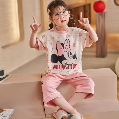 Pyjama 2 pièces pour enfants en coton rose motif Mickey Mouse
