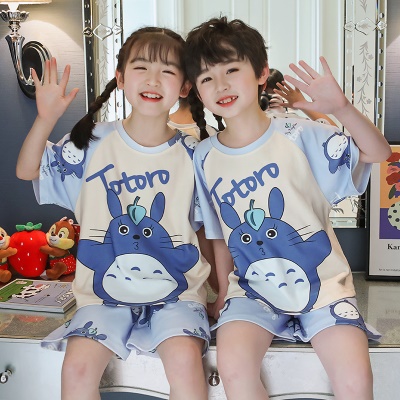 Pyjama enfants deux pièces manches courtes short bleu mignon dessin animé