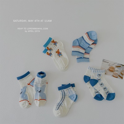 Set de cinq pièces de chaussettes pour enfants bande dessinée mignon rayures respirantes mesh