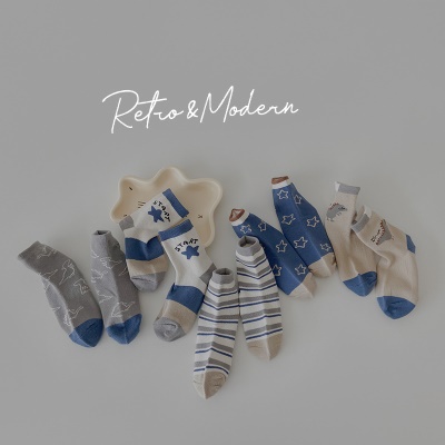 Chaussettes pour enfants ensemble de cinq pièces de bande dessinée ourson carré lettre coton