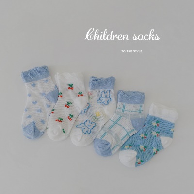 Set de cinq pièces de chaussettes pour enfants bande dessinée mignon rayures respirantes mesh