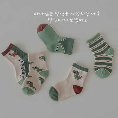 Chaussettes pour enfants ensemble de cinq pièces de dessin animé animal couleur rayures carreaux coton