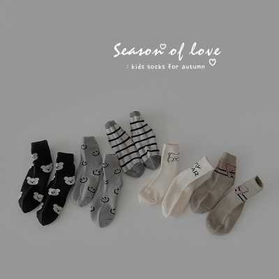 Set de 5 pcs de chaussettes pour enfants rayé marine animal coton respirant et absorbant la transpiration