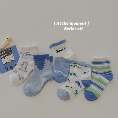 Set de 5 pièces de chaussettes pour enfants Animaux de dessin animé respirant Mesh rayures à carreaux