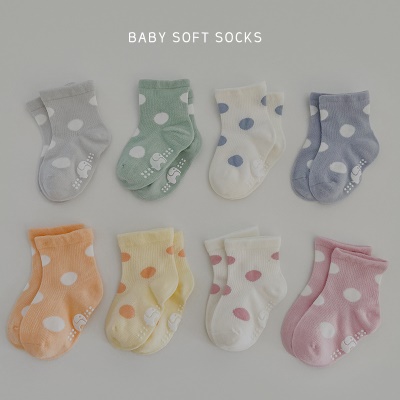 Ensemble de quatre pièces de chaussettes pour enfants Wave Dot Anti-Slip-Dot en coton adhésif