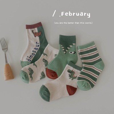 Chaussettes pour enfants ensemble de cinq pièces de dessin animé animal couleur rayures carreaux coton