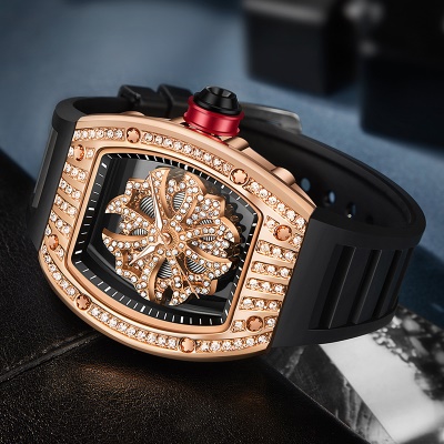 YASHIDUN montre bracelet en caoutchouc avec diamants pointeurs lumineux