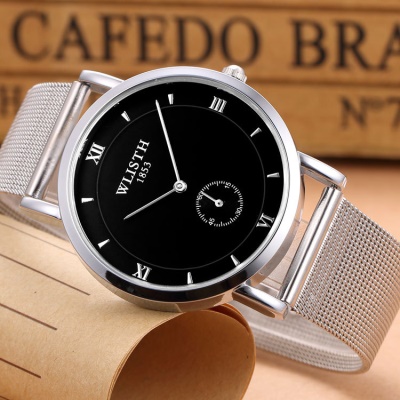 WLISTH montre pour les hommes maille bande en acier/courroie en cuir petite seconde disque