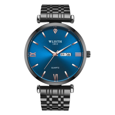 WLISTH montres pour hommes bracelet en acier double pression boucle papillon calendrier affichage de la semaine