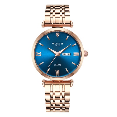 WLISTH montres pour hommes bracelet en acier double pression boucle papillon calendrier affichage de la semaine