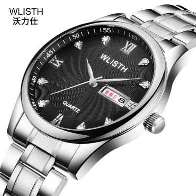 WLISTH montres pour hommes cadran spirale calendrier semaine acier bracelet/ceinture en cuir