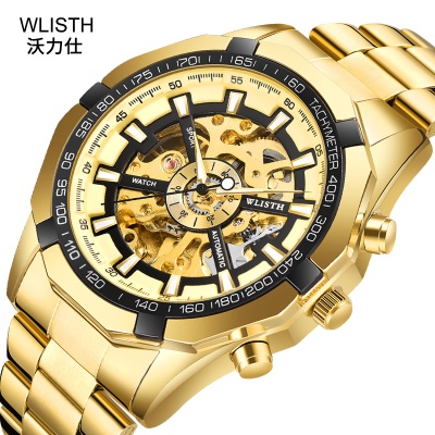 WLISTH montres pour hommes creux mécanique design or