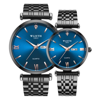 WLISTH montres pour hommes bracelet en acier double pression boucle papillon calendrier affichage de la semaine