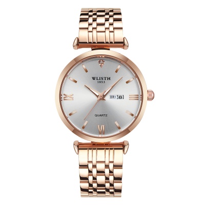 WLISTH montres pour hommes bracelet en acier double pression boucle papillon calendrier affichage de la semaine