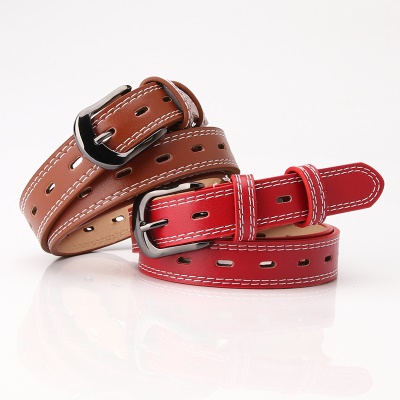 Ceinture pour femmes marchant sur le double fil décoratif ovale en cuir PU