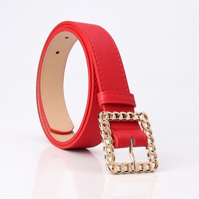 Ceinture en cuir décoratif avec boucle carrée ajourée pour femmes