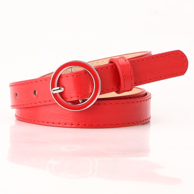 Ceinture fine en cuir pour femmes avec boucle à aiguille circulaire