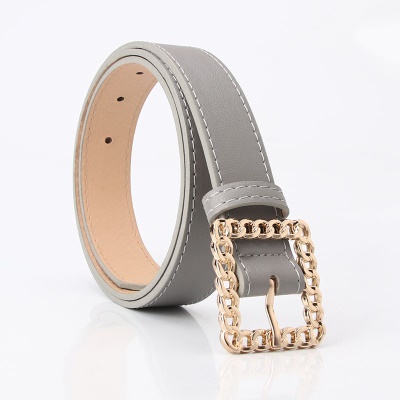 Ceinture en cuir décoratif avec boucle carrée ajourée pour femmes
