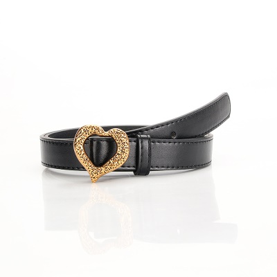 Ceinture pour femmes en métal amour boucle tête rainurée en cuir PU