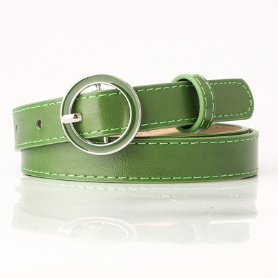 Ceinture fine en cuir pour femmes avec boucle à aiguille circulaire