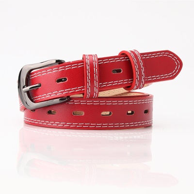 Ceinture pour femmes marchant sur le double fil décoratif ovale en cuir PU