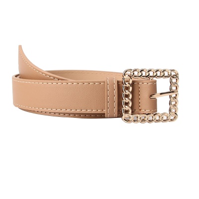 Ceinture en cuir décoratif avec boucle carrée ajourée pour femmes