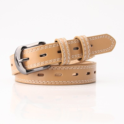 Ceinture pour femmes marchant sur le double fil décoratif ovale en cuir PU