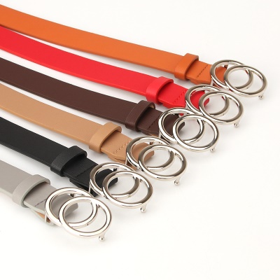 Ceinture pour femmes avec boucle double boucle en alliage de cuir PU boucle à aiguille
