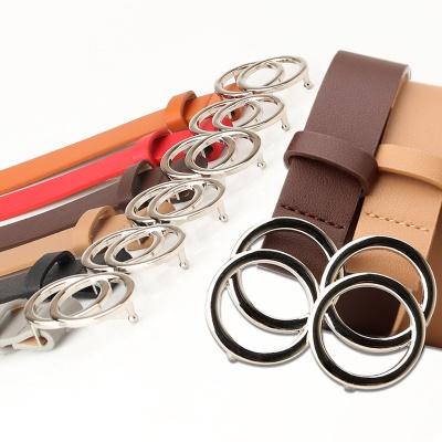 Ceinture pour femmes avec boucle double boucle en alliage de cuir PU boucle à aiguille