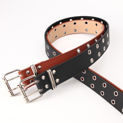 Ceinture dame double oeil d'échappement rivet décoration large ceinture