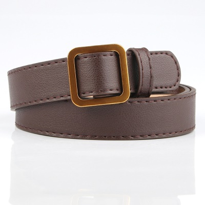 Ceinture en cuir pour femmes avec boucle carrée en or ancien sans trou ceinture large