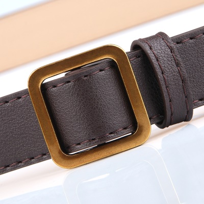 Ceinture en cuir pour femmes avec boucle carrée en or ancien sans trou ceinture large