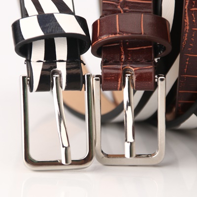 Ceinture pour femmes imprimé léopard/zèbre en alliage boucle aiguille en cuir PU