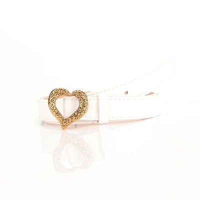 Ceinture pour femmes en métal amour boucle tête rainurée en cuir PU