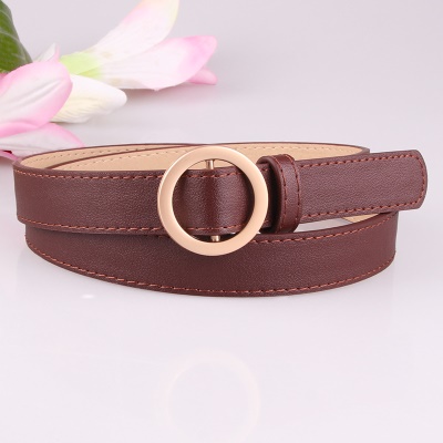 Ceinture femme avec boucle ronde dorée non perforée en cuir PU