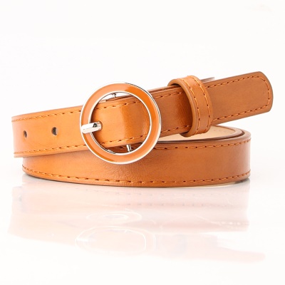 Ceinture fine en cuir pour femmes avec boucle à aiguille circulaire