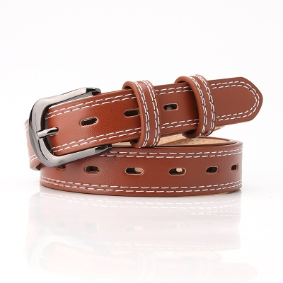 Ceinture pour femmes marchant sur le double fil décoratif ovale en cuir PU