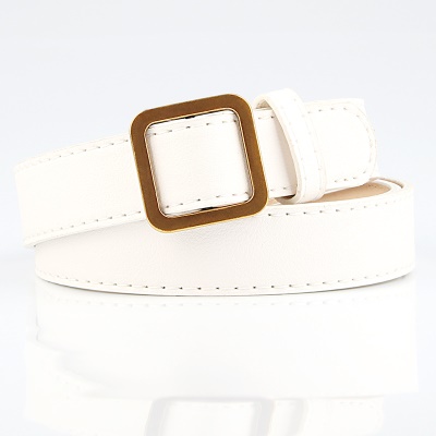 Ceinture en cuir pour femmes avec boucle carrée en or ancien sans trou ceinture large