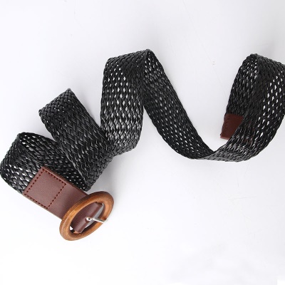 Ceinture femme tricotée rond en bois boucle aiguille