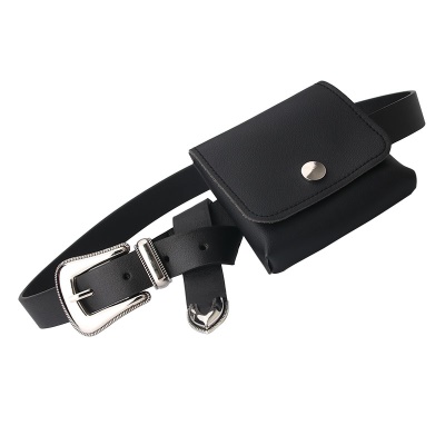 Ceinture femme petit sac banane en cuir PU noir