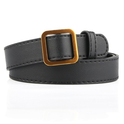Ceinture en cuir pour femmes avec boucle carrée en or ancien sans trou ceinture large