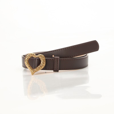 Ceinture pour femmes en métal amour boucle tête rainurée en cuir PU