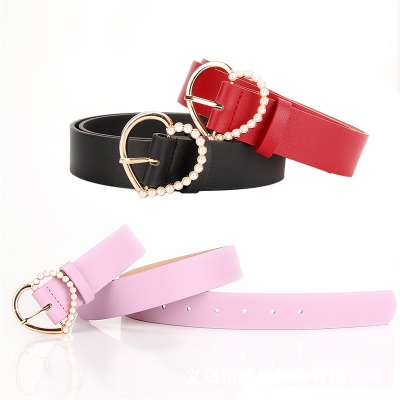 Ceinture femme amour perle alliage aiguille boucle cuir PU