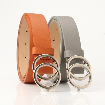 Ceinture pour femmes avec boucle double boucle en alliage de cuir PU boucle à aiguille