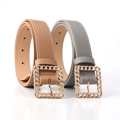 Ceinture en cuir décoratif avec boucle carrée ajourée pour femmes