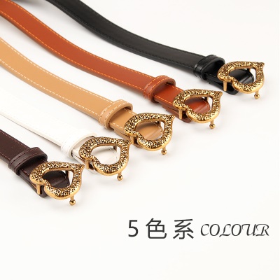 Ceinture pour femmes en métal amour boucle tête rainurée en cuir PU