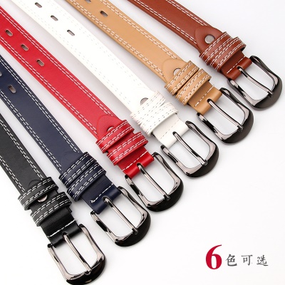 Ceinture pour femmes marchant sur le double fil décoratif ovale en cuir PU
