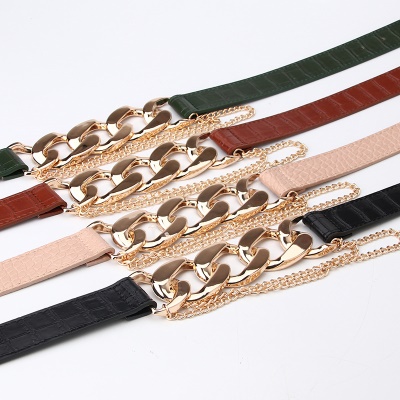 Ceinture femme chaîne chaîne en alliage aiguille boucle cuir PU