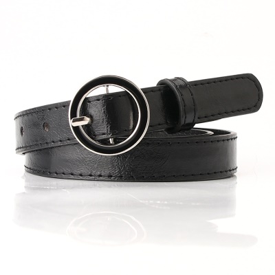 Ceinture fine en cuir pour femmes avec boucle à aiguille circulaire