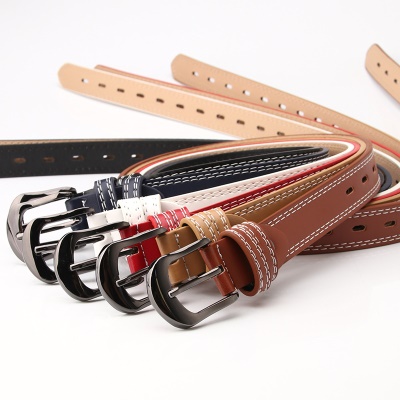 Ceinture pour femmes marchant sur le double fil décoratif ovale en cuir PU